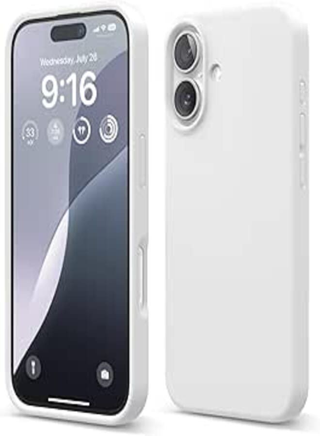 elago Compatible with iPhone 16 Case, Premium Liquid Silicone Case, Full Body Protective Case, Shockproof, Anti-Scratch Soft Microfiber Lining (White)